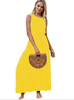 Sleeveless High Waist Polka Dots Print Maxi Dress