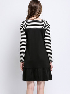 Plus Size Striped Top & Zipper-front Overall Dress