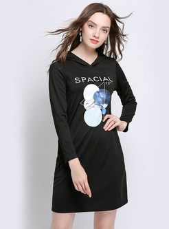 Black Stereoscopic Print Hooded T-shirt Dress