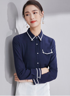 Casual Turn Down Collar Single-breasted Blouse