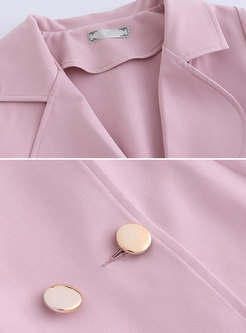 Pink Double-breasted All-match Long Coat