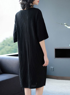 Casual O-neck Solid Color Short Sleeve Knitting Dress