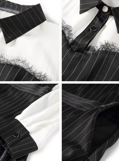 OL Turn-down Collar Striped Paneled Dress