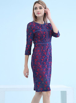 Vintage Half Sleeve Splicing Hollow Out Knitted Dress