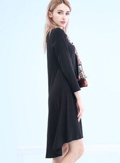 Black Turn-down Collar Single-breasted Knitted Dress