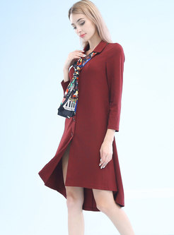 Fashion Wine Red Single-breasted Knitting Dress