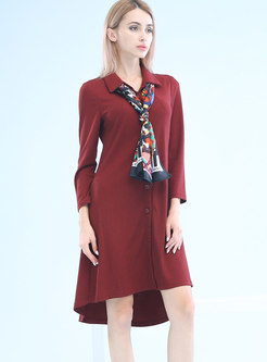Fashion Wine Red Single-breasted Knitting Dress