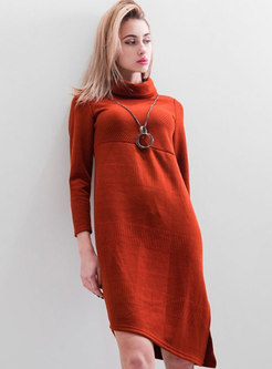 High Neck Asymmetric Knitting Loose Dress