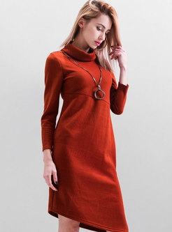 High Neck Asymmetric Knitting Loose Dress