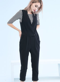 Stylish Black Straight Striped Jumpsuit