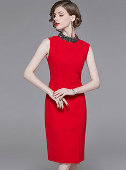 Red Sleeveless Bodycon Dress With Cape
