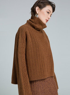 Monochrome High Neck Wool Knitted Sweater