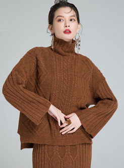 Brief High Neck Wool Knitted Sweater 