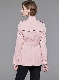 Pink Double-breasted Belted Slim Trench Coat