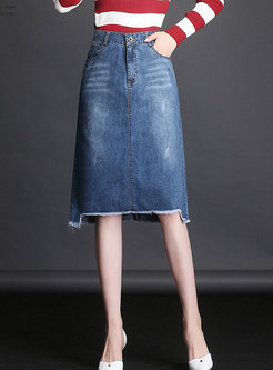 Stylish Asymmetric All-match Denim Skirt