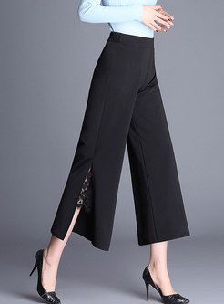 Fashion Black Shift Wide Leg Side-Slit Pants