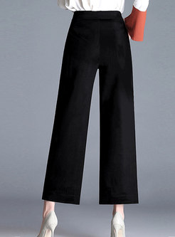 Brief Black High Waist Wide Leg Pants With Side Pockets