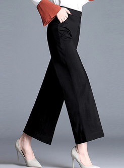 Brief Black High Waist Wide Leg Pants With Side Pockets