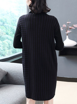 Turtle Neck Loose Striped Knitted Dress