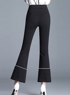 Elegant Black Slim Ruffled Pants With Pockets