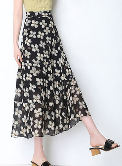 Fashion All Over Print Chiffon Belted Skirt
