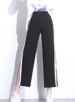 Chic Color-block Elastic Waist Side-Slit Pants