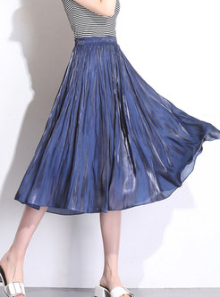 Fashionable Metal Monochrome Pleated Midi Skirt