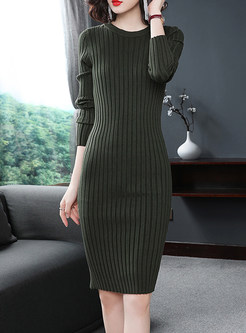 Solid Color Bodycon Knitted Dress & Cloak Loose Top
