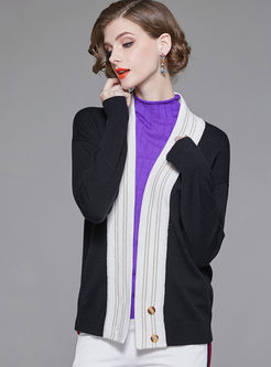 Color-blocked Deep V-neck Knitted Sweater