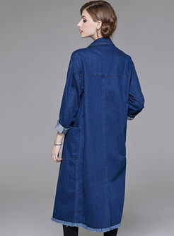 Denim Double-breasted Lapel Rough Selvedge Trench Coat