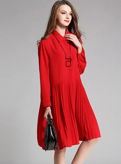 Lapel Single-breasted Pleated Plus Size Dress