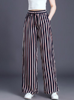 Casual Red-blue Striped All-match Wide Leg Pants