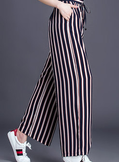 Casual Red-blue Striped All-match Wide Leg Pants