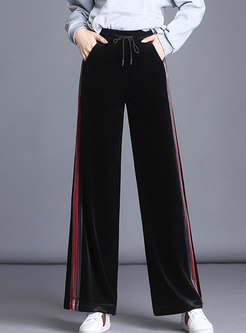Casual Black-red Side Splicing Wide Leg Pants