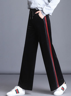 Casual Black-red Side Splicing Wide Leg Pants