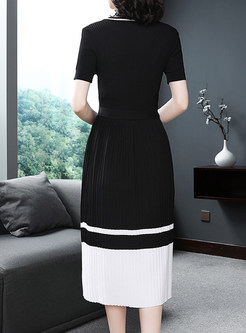 Elegant Color-blocked Waist Knitted Slim Dress