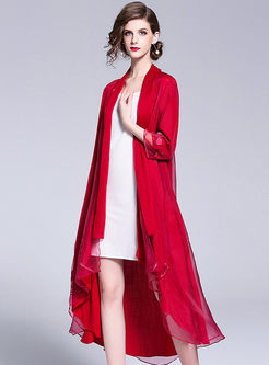 Chic Red Asymmetric Embroidered Kimono