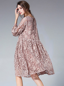 Elegant Flare Sleeve Plus Size Lace Dress
