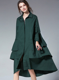 Pure Color Plus Size Ruffle Loose Trench Coat