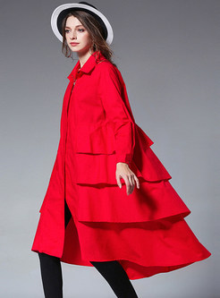 Pure Color Plus Size Ruffle Loose Trench Coat