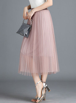 Lace-paneled See-through Look Shirred Skirt