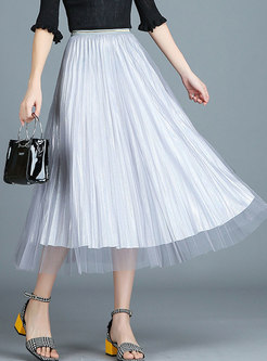 Chic Mesh Solid Color Pleated Skirt