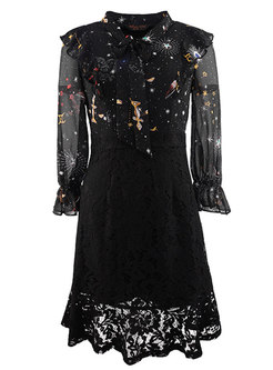 Elegant Lace Floral Splicing Bodycon Dress