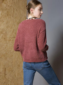 Sexy V-neck Asymmetric Knitted Sweater