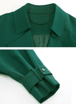 Solid Color Notched Belted Slit Trench Coat