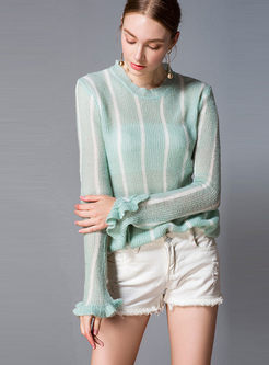Casual Striped Flare Sleeve Knitted Sweater