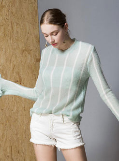 Casual Striped Flare Sleeve Knitted Sweater