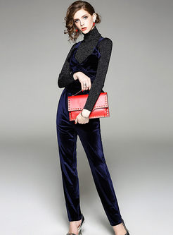 Turtle Neck Slim Sweater With Gathered Waist Vest & Pencil Pants