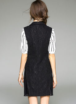 Lace Splicing Double-breasted Notched Tied Vest