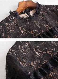 Sexy Lace Splicing Flare Sleeve High Waist Jumpsuit